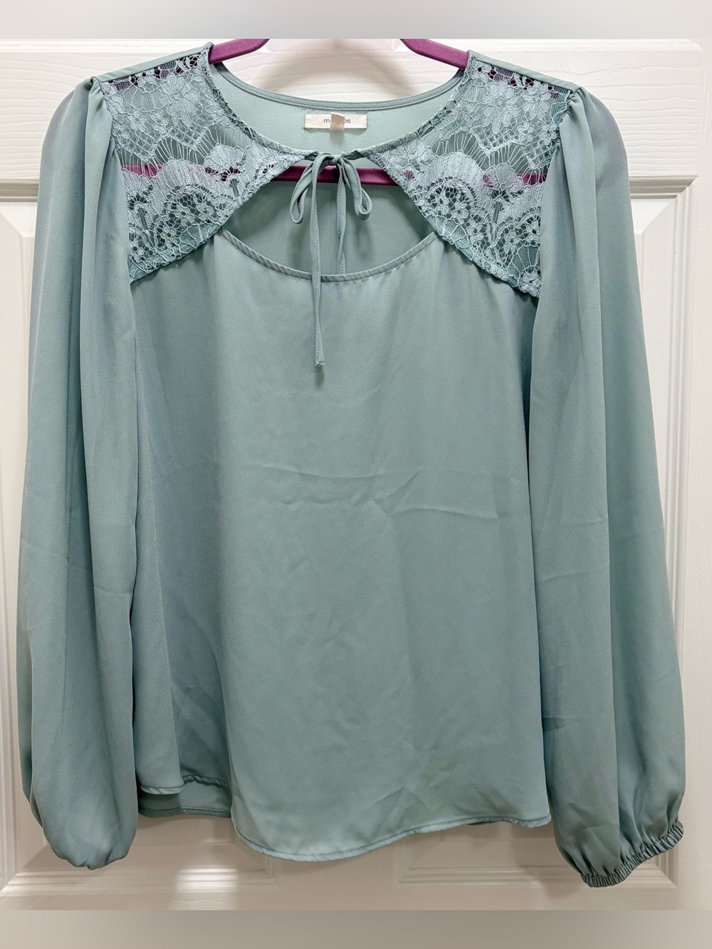 Maurices Lace-Yoke Peasant Blouse - Sage Green